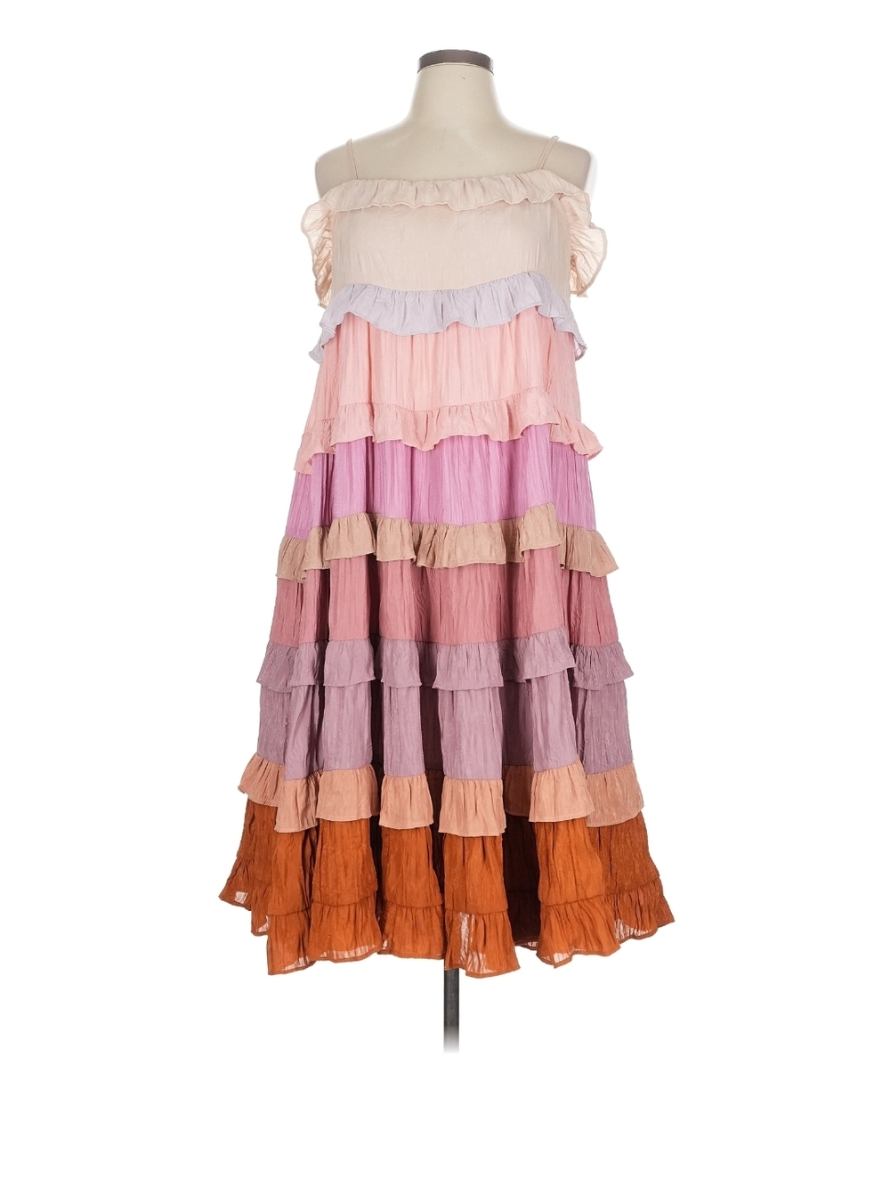 Storia Tiered Ruffle Maxi Dress in Pastel & Rust Tones